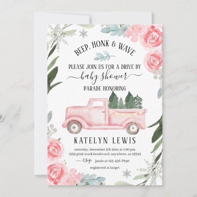 Inbjudan till Vinter Baby Shower med Lastbil (Framsida)