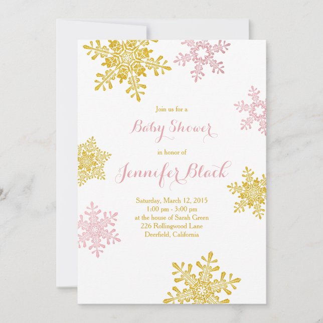 Inbjudan till Vinter Baby Shower | Rosa Guld White (Framsida)