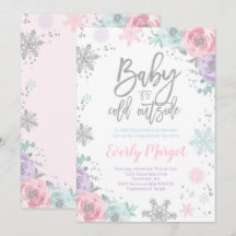 Inbjudan till Vinter Baby Shower Rosa Silver Glitt