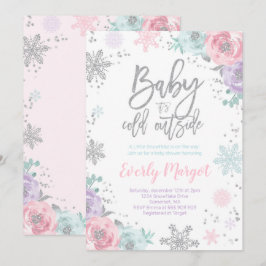 Inbjudan till Vinter Baby Shower Rosa Silver Glitt