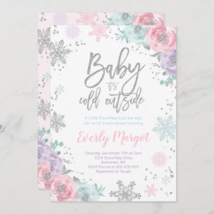 Inbjudan till Vinter Baby Shower Rosa Silver Glitt