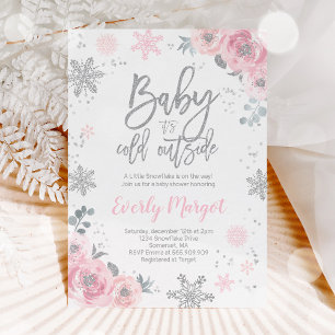 Inbjudan till Vinter Baby Shower Rosa Silver Glitt