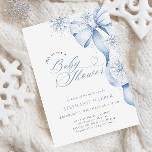 Inbjudan till Vinter Blue Bow Baby Shower