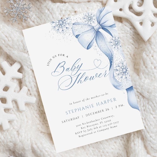 Inbjudan till Vinter Blue Bow Baby Shower (Skapare uppladdad)