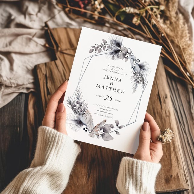 Inbjudan till Vinter Blue Elegant Foliage Wedding (Skapare uppladdad)