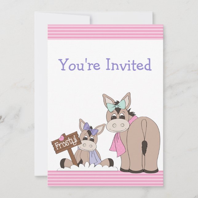 Inbjudan till Vinter Donkey Baby Shower för flicko (Framsida)