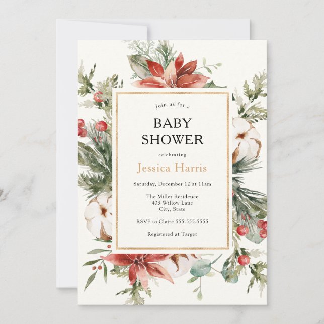 Inbjudan till Vinter Greenery Baby Shower (Framsida)