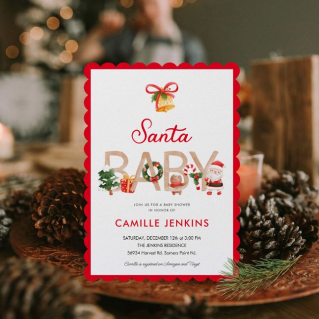Inbjudan till Vinter Santa Baby Shower (Winter Gender Neutral Baby Shower Invitation)