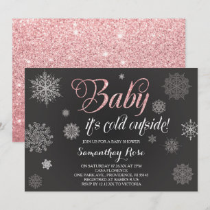 Inbjudan till vinter Shower, Baby Rosa Glitter