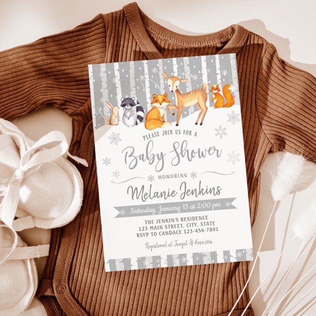 Inbjudan till Vinter Woodland Hjort Fox Baby Showe (Skapare uppladdad)