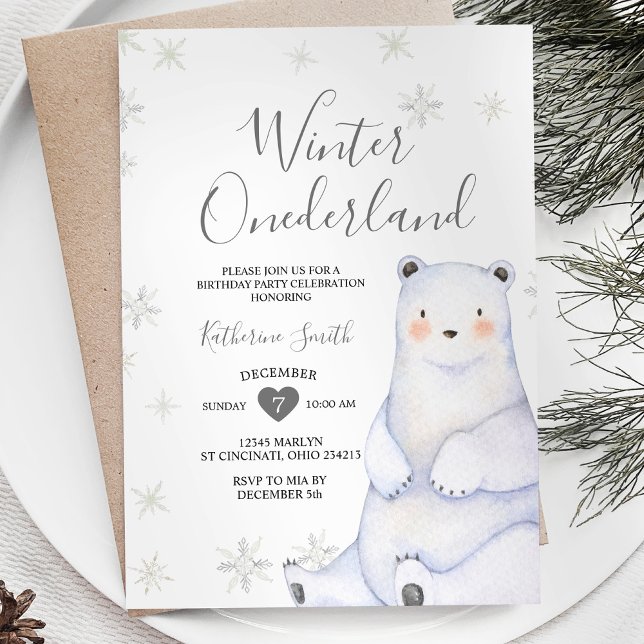 Inbjudan till vintersnöflingan Bear Birthday (Skapare uppladdad)
