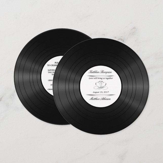inbjudan till vinylpostbröllop (Fram/baksida)