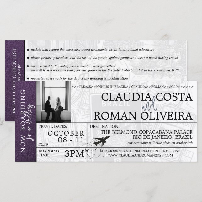 Inbjudan till Violet Brasiliens Bröllop-boardingko (Fram/baksida)