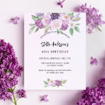 Inbjudan till Violets blommor Greenery budget-föde<br><div class="desc">En violett,  vattenfärgad lavender-bakgrund. Dekorerad med violett och lila vattenfärgade blommor och grönsak. Anpassa och lägg till ditt namn och information om party. 1 lakan = 1 inbjudan tryckt kant till kant.</div>