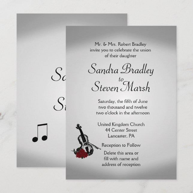 Inbjudan till Violin Music Wedding (Fram/baksida)