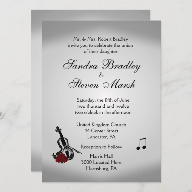 Inbjudan till Violin Music Wedding (Fram/baksida)