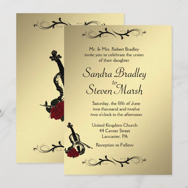 Inbjudan till Violin Music Wedding 4,5 tum x 6,25  (Fram/baksida)