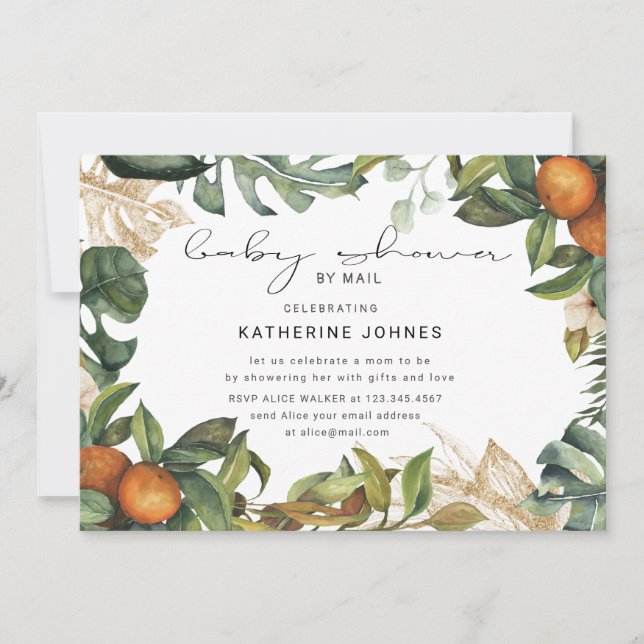 inbjudan till virtuell babydusch för tropiska fruk (Framsida)