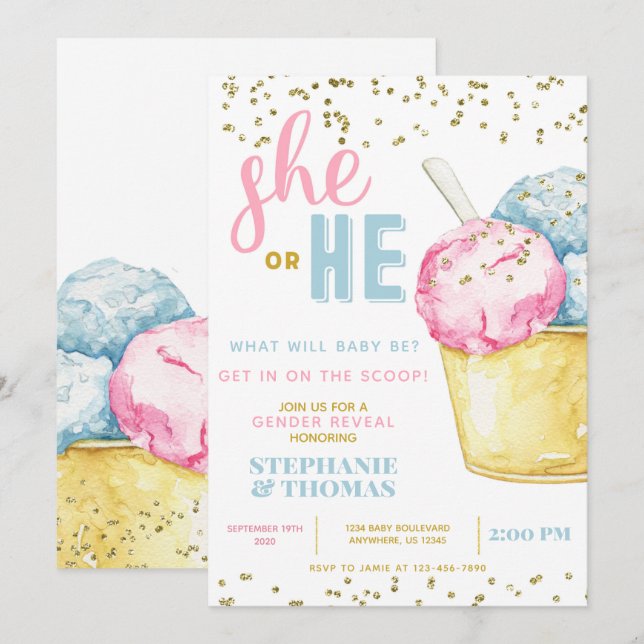 Inbjudan till Visa Gender av iskräm (Fram/baksida)