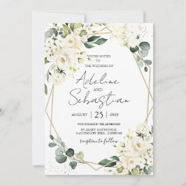 Inbjudan till vit ros Greenery Foliage Wedding