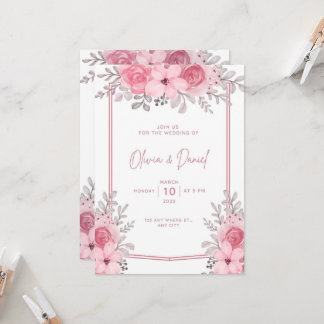 Inbjudan till vit Rosa Elegant bröllop med blommor