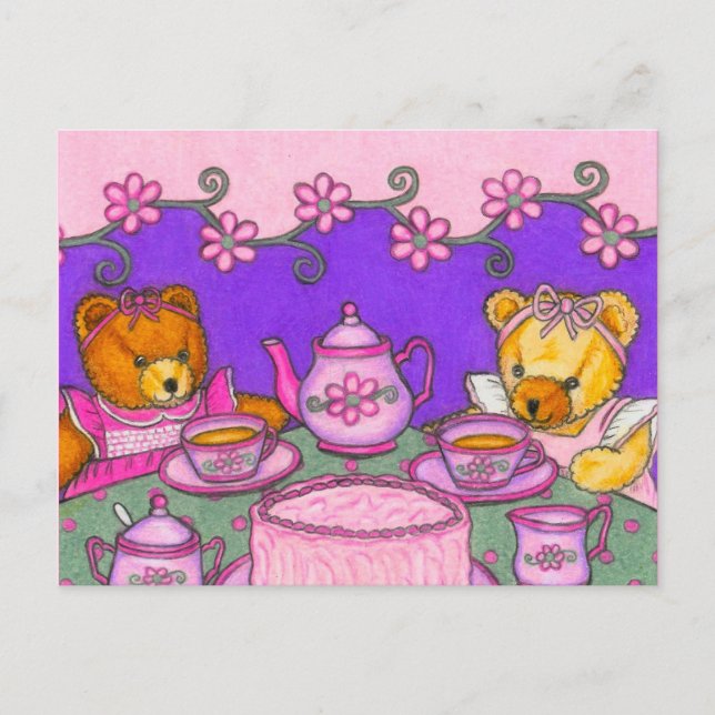 Inbjudan till vykort för nalle Tea Party (Framsida)