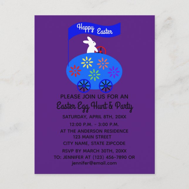 Inbjudan till vykort för påskharns äggbil nr 1 (Framsida)