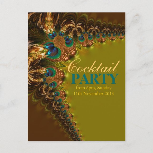 Inbjudan till vykort för Peacock Snöre Cocktail Pa (Framsida)