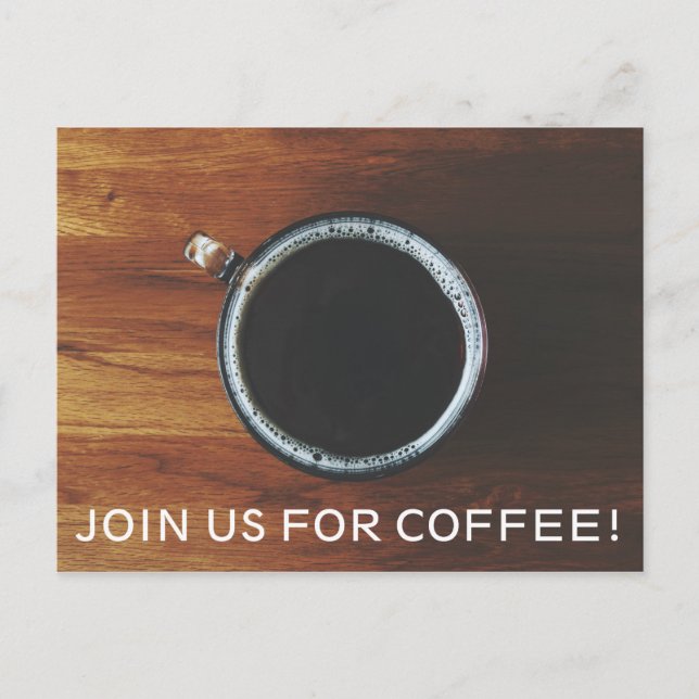 Inbjudan till vykort - Gå med oss för kaffe (Framsida)