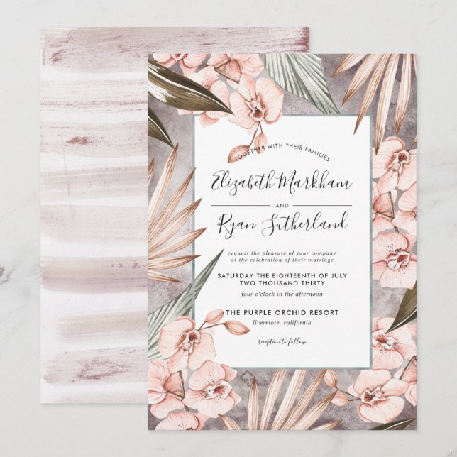 Inbjudan till Warm Winter Orchid Wedding (Fram/baksida)