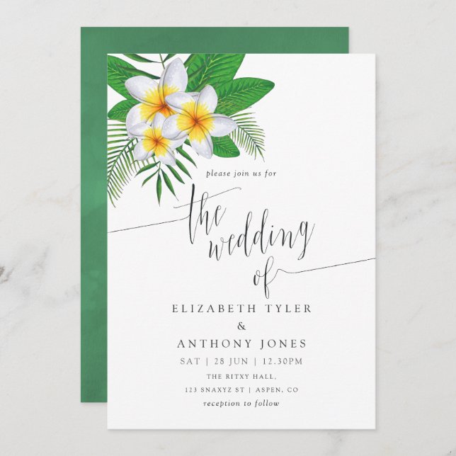 Inbjudan till Watercolor Aloha Luau Beach Wedding (Fram/baksida)