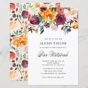 Inbjudan till Watercolor Autumn Blooms Pub Mitzvah