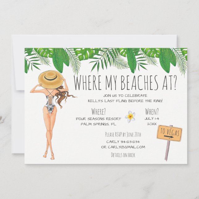 Inbjudan till Watercolor Bachelorette Beach Party (Framsida)