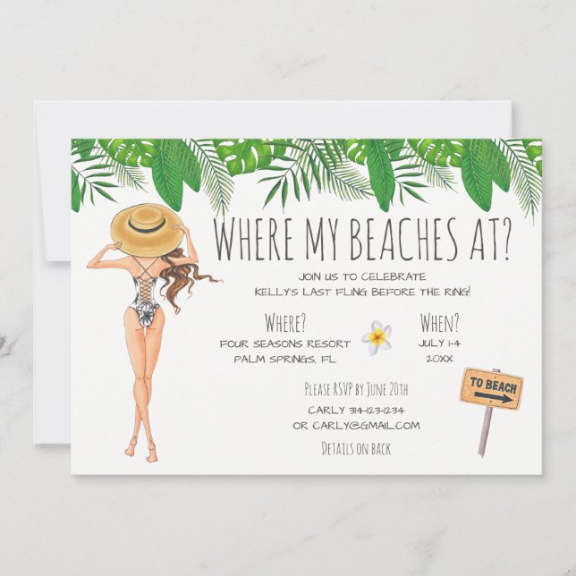 Inbjudan till Watercolor Bachelorette Beach Party (Framsida)