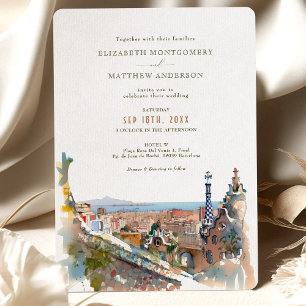 Inbjudan till Watercolor Barcelona Park Guell Wedd