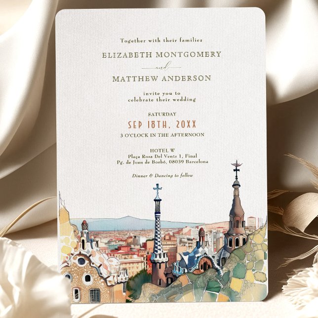 Inbjudan till Watercolor Barcelona Park Guell Wedd (Skapare uppladdad)