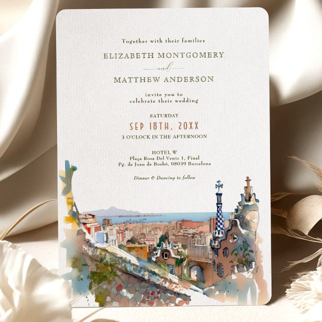 Inbjudan till Watercolor Barcelona Park Guell Wedd (Skapare uppladdad)