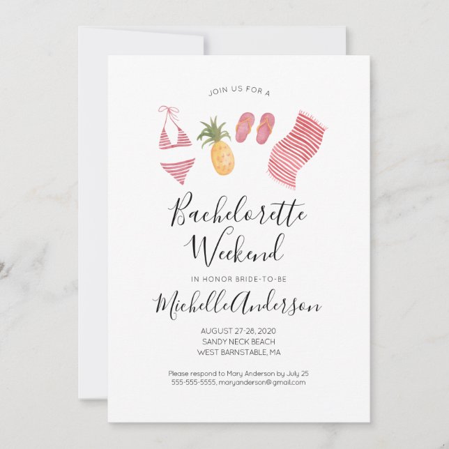 Inbjudan till Watercolor Beach Bachelorette Helg (Framsida)
