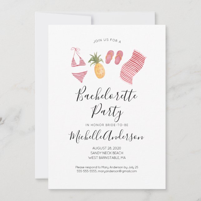 Inbjudan till Watercolor Beach Bachelorette-partie (Framsida)