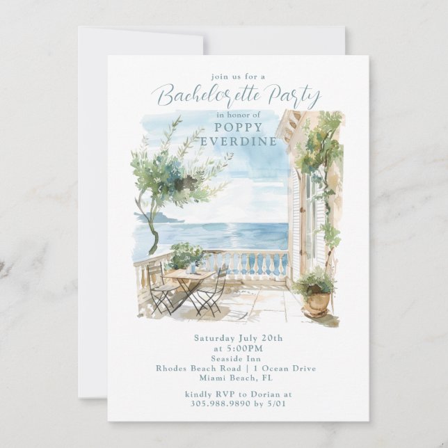 Inbjudan till Watercolor Beach Bachelorette-partie (Framsida)