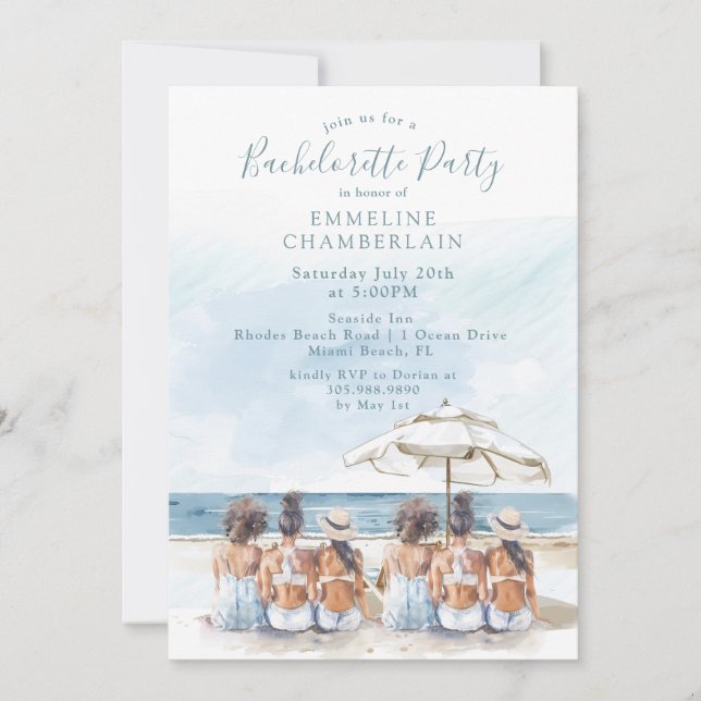 Inbjudan till Watercolor Beach Bachelorette-partie (Framsida)