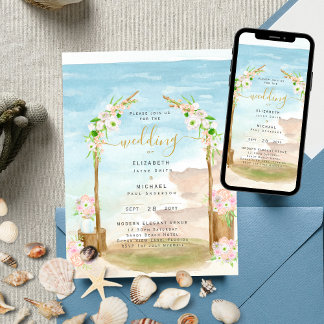Inbjudan till Watercolor Beach Coastal Wedding