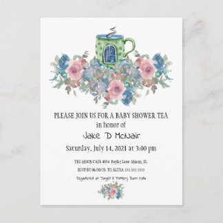 Inbjudan till Watercolor Blommigt Baby Tea Party