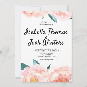 Inbjudan till Watercolor Blommigt Peach Peony Wedd