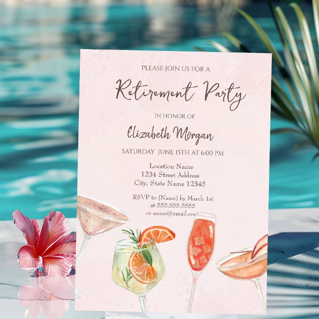 Inbjudan till Watercolor Cocktails Rosa Pension (Skapare uppladdad)