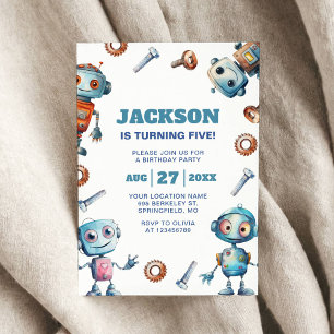 Inbjudan till Watercolor Cute Robot Barns födelsed