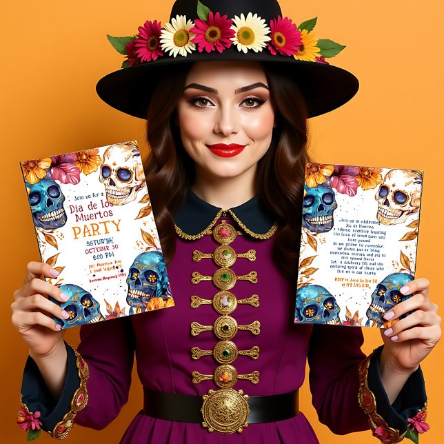 💀 inbjudan till Watercolor Día de Muertos-partiet (💀 Watercolor Día de Muertos Party Invitation)