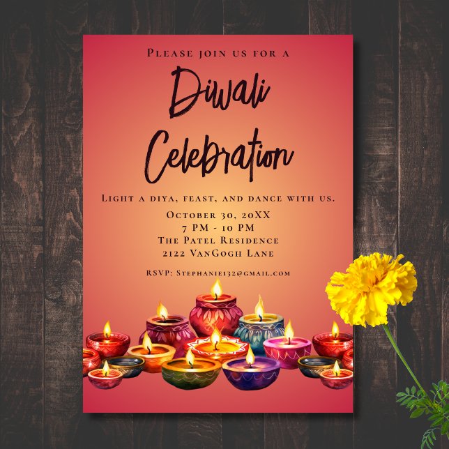 Inbjudan till Watercolor Diya Diwali Firande (Skapare uppladdad)