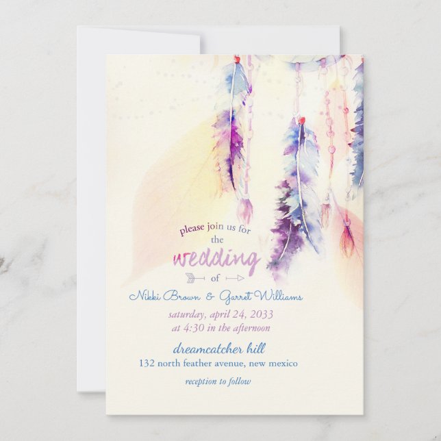 Inbjudan till Watercolor Dreamcatcher Boho Wedding (Framsida)