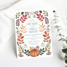 Inbjudan till Watercolor Fall Pumpkin Boy Shower